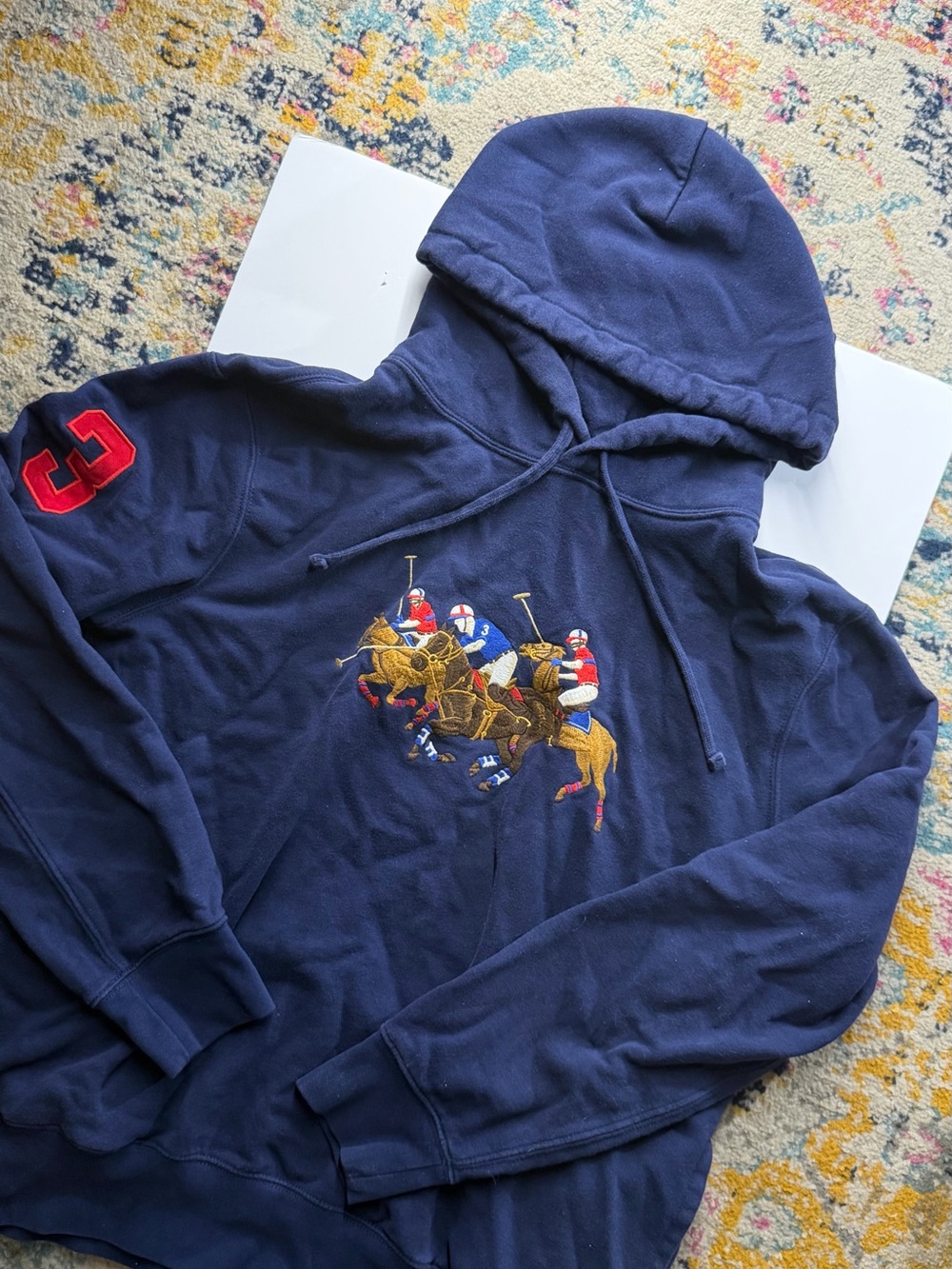 Ralph Lauren Navy Hooded Sweatshirt with Polo Player Embroidery